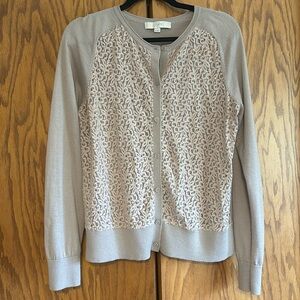 Taupe Lace Detail Cardigan